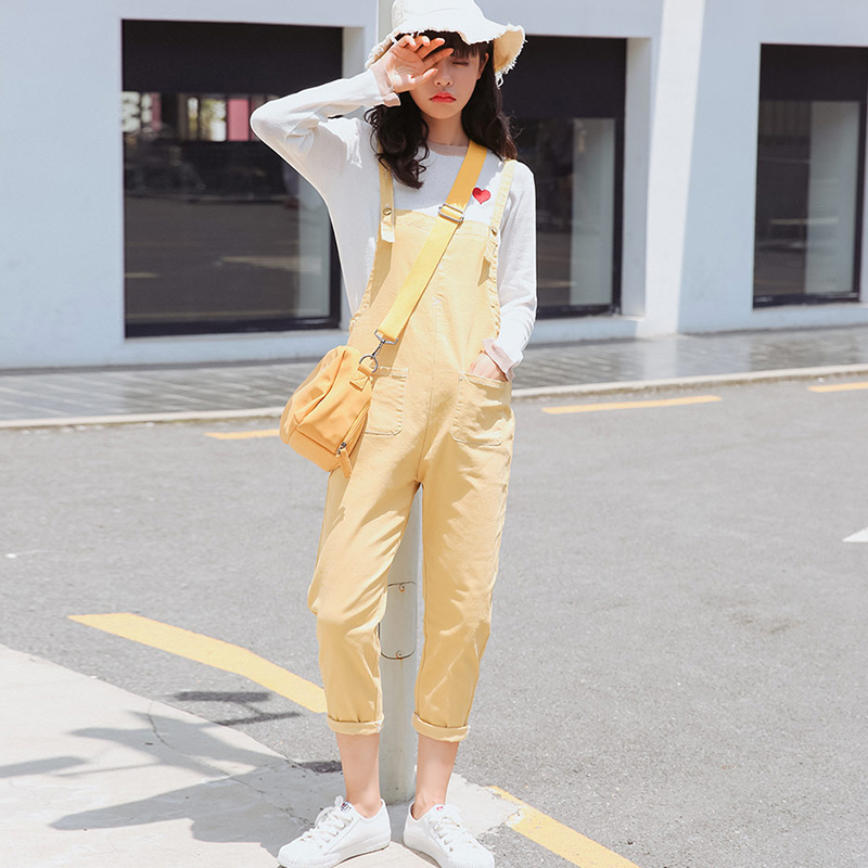 yellow jean jumpsuit