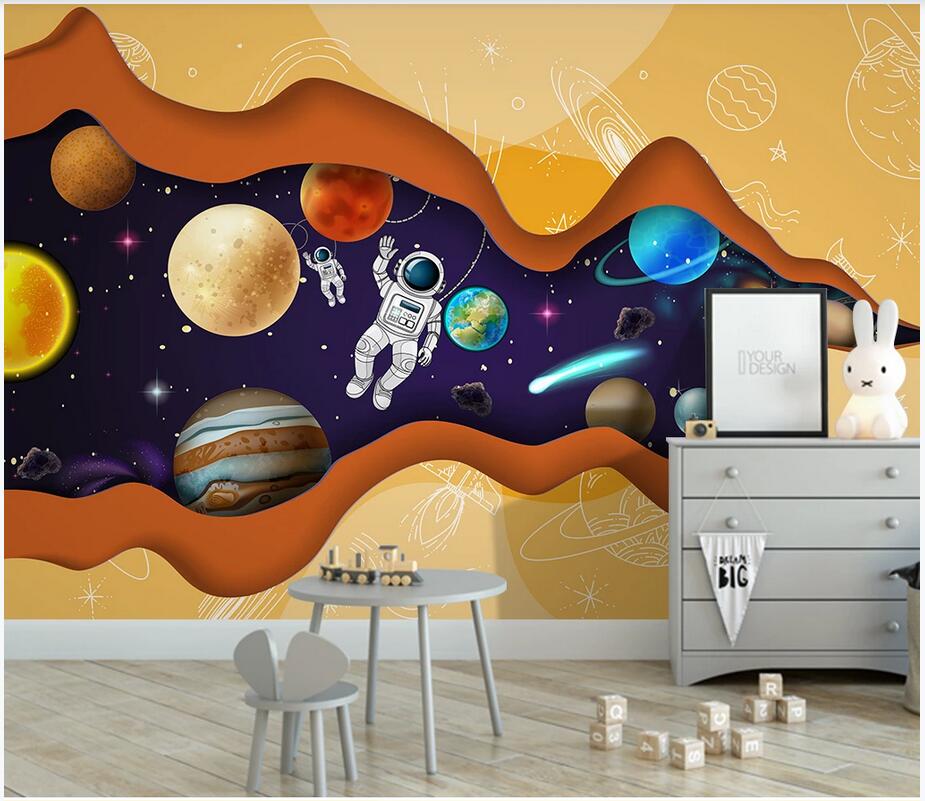 

3d photo wallpaper on the wall custom mural Starry sky astronaut anime 3D stereoscopic children's room stick wall murals 3d landscapes room, Non-woven