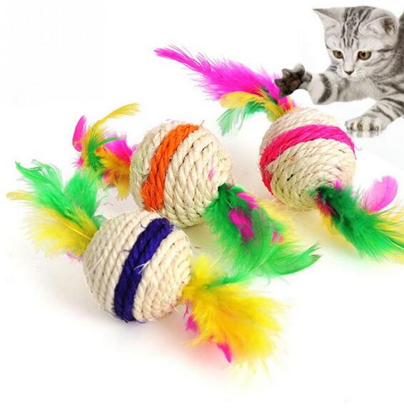 

Pet Cat Toy Sisal Feather Ball Kitten Teaser Playing Chew Scratch Catch Toys GA661