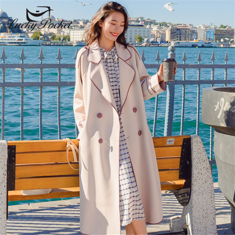 

New Women Spring Fall Apricot Slim Striped Long Trench Coat Female Fashion Plus Size Outrwear Ladies Brand Casual Overcoat ZM58