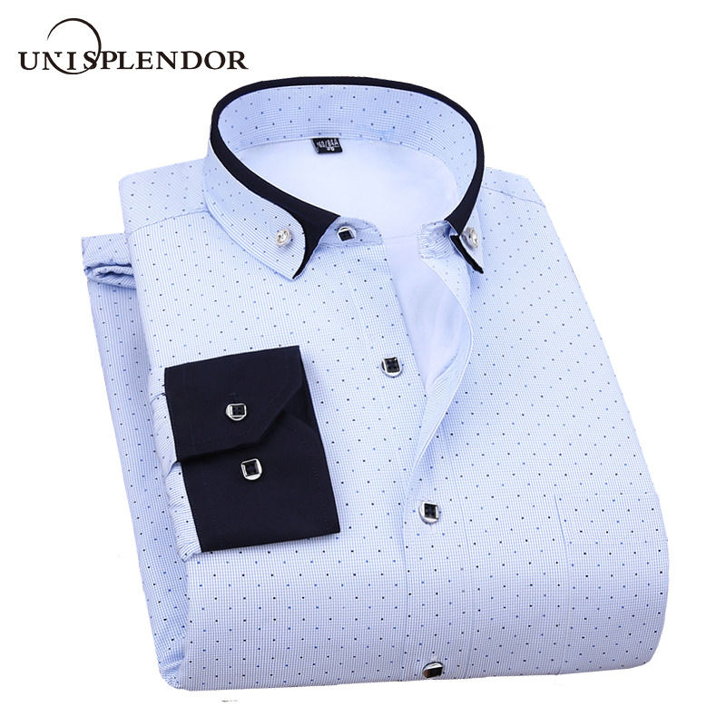 

Unisplendor Winter Thicking Men Shirt Dot Striped Casual Men's Shirt Thick Warm Plus velvet Man Male Homme YN10566, 7669