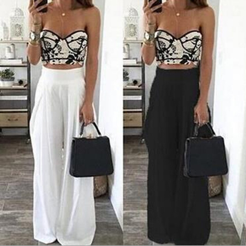 

Daddy Chen Summer Women High Waist Wide Leg Pants Sexy fashion loose Side Zipper Pockets Chiffon black white Trousers Party 2020