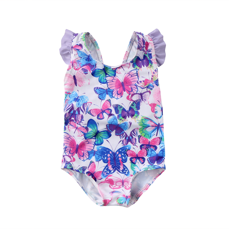 

New Kids Baby Girls Printed Flying Sleeves Swimwear Swimming Costume One Piece arrival Swimsuit