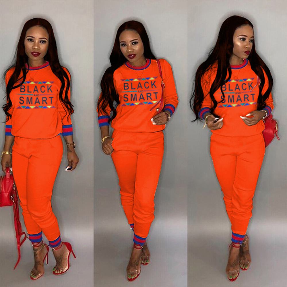 

Fashion Women Sweat Suit Black Smart Letter Print 2 Pieces Set Long Sleeve Hoodie Pullover Top + Stripped Pants Outfit Sportswear 2xl, Blue;gray