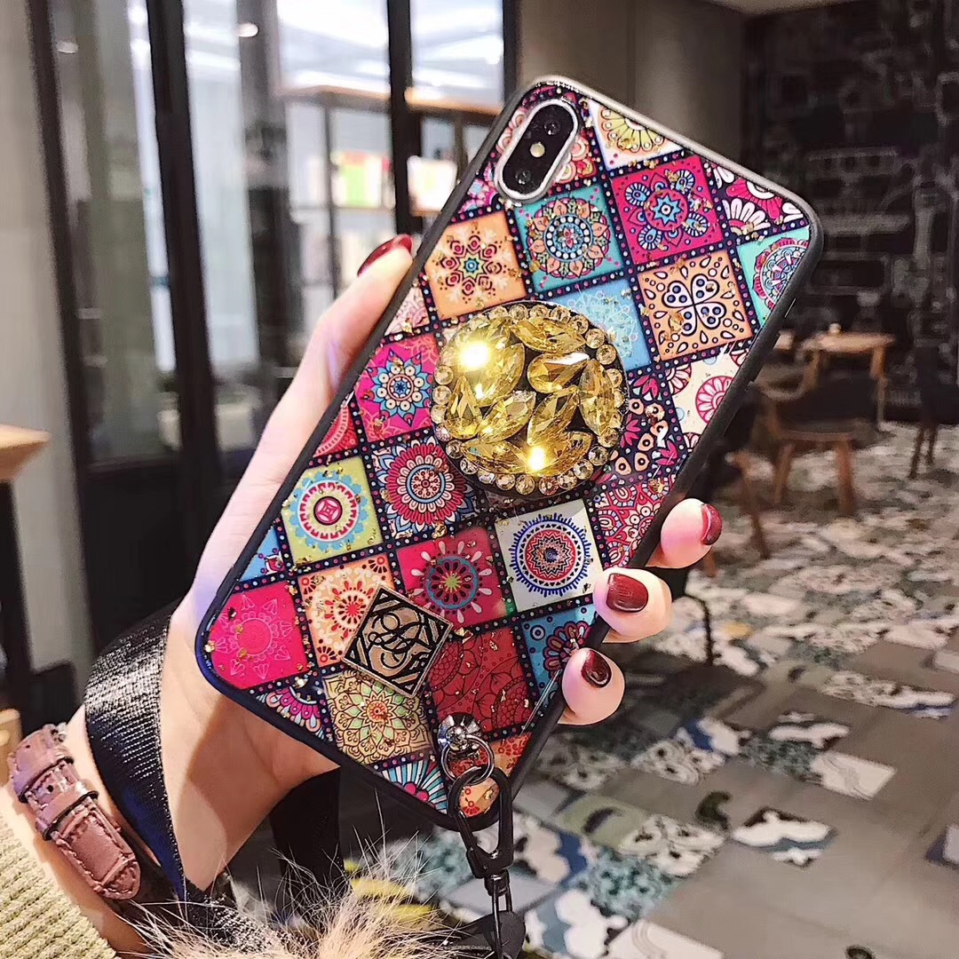 

Luxury Marble Phone Cover Cases for Iphone Xs Max Xr X 6 6S 7 8 Plus 6Plus Cases with Jewelled Bracket Fur Ball Hand Strap Coque, Mix colors