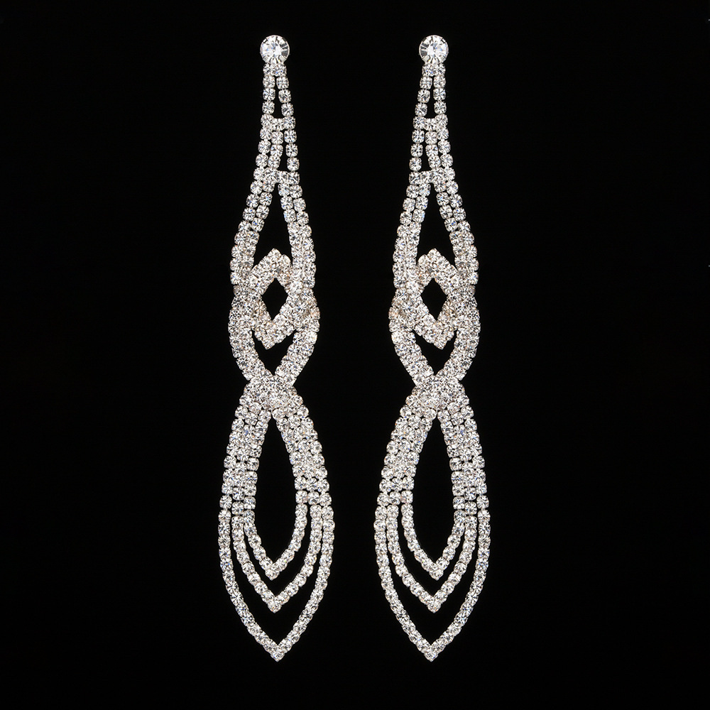 

Luxurious Exaggeration Earring Long Fund Drip Bride Crystal Earrings Ear Nail