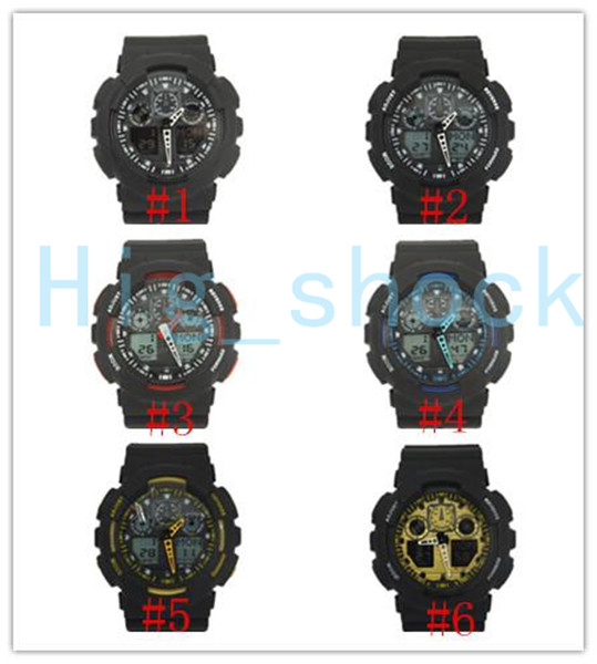 

5pcs/lot 100 style brand new men's wristwatch Sport dual display GMT Digital LED reloj hombre Army Military watch relogio masculino dropship, #5 black yellow