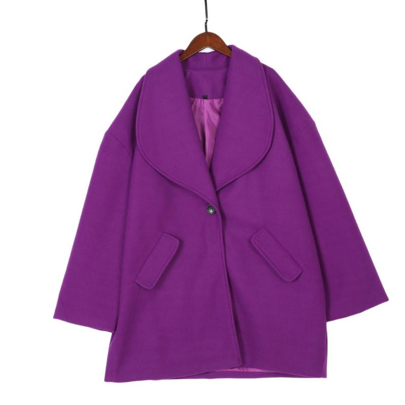 

2020 New Ladies Autumn And Winter Solid Color Lapel Loose Pocket Woolen Coat Casual Versatile Loose And Comfortable Coat Purple
