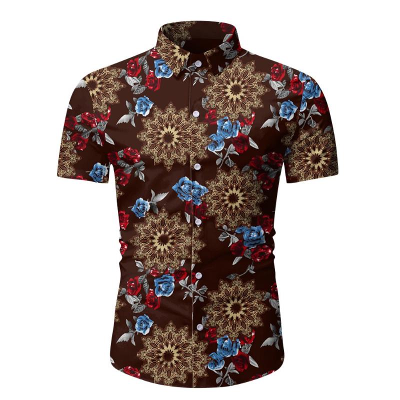 

Men Casual Summer Printed Button Short Sleeve Hawaiian Shirt Top Blouse Fashion Man Blouses 2020 Full Sleeve Shirt For Men Z0312, Black