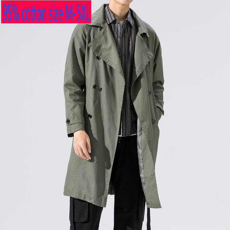 

New High Quality Autumn Long Men Casual Loose Windbreaker Coat Youth Double Breasted Army Green Retro Plus Size MLXL2XL3XL4XL5XL, Black