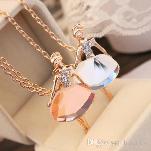 

Statement Necklaces Sweet Charming Full Of Crystal Necklaces Ballet Girl Pendants Long Sweater Chain Necklaces