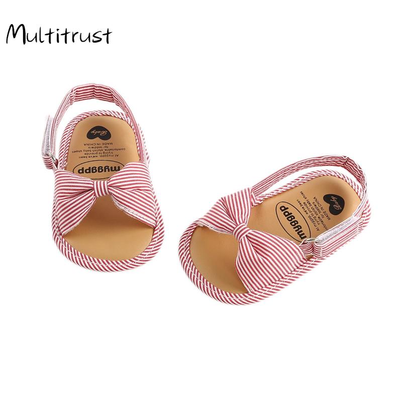 

Multitrust Baby Summer Shoes Non-Slip Sandal Striped Walking Soft-Soled Hollow-out Birthday Gift Bow Sneaker