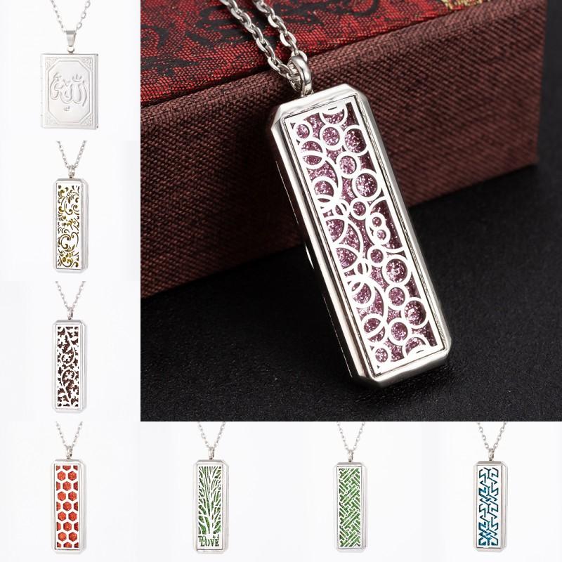 

Perfume Rectangular Pendant Necklace Aroma Jewelry Diffuser Charm Necklace Locket Magnetic Essential Oil Openable Necklace 8 Styles