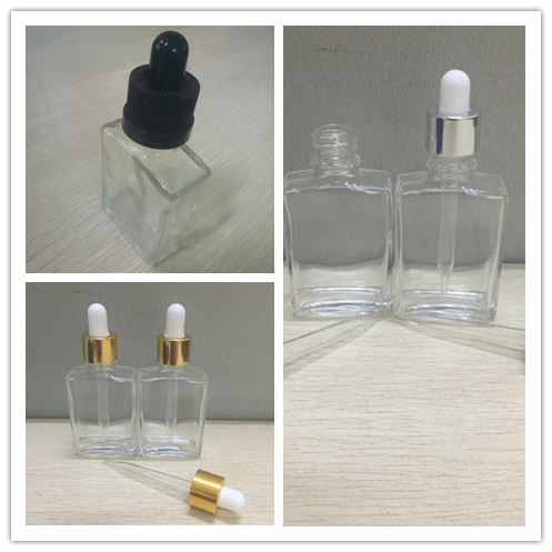 

30ml Square Empty Glass Bottles clear glass essential oil dropper bottle jars 1 oz With Childproof Cap & Tamper Evident Cap