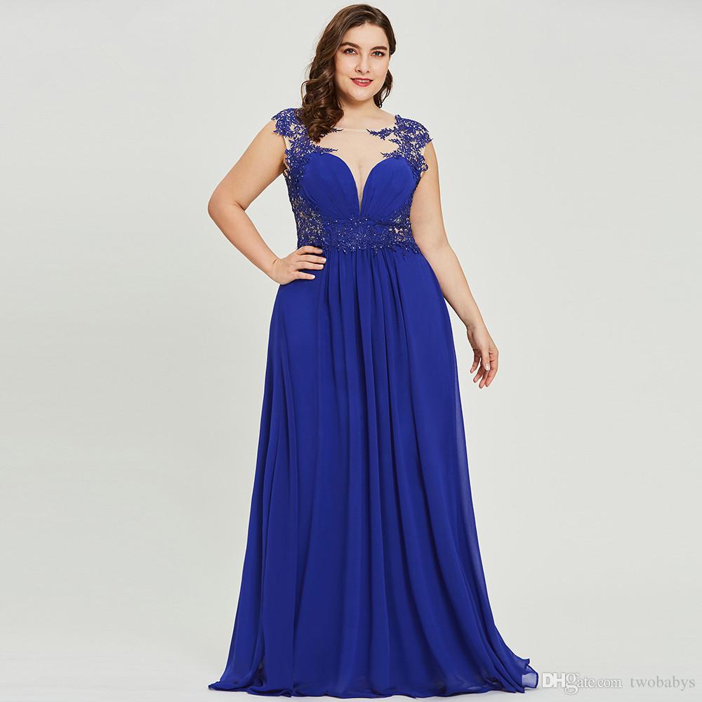 

New dark royal blue plus size evening dress elegant scoop neck cap sleeves wedding party formal dress a line evening dresses, Ivory