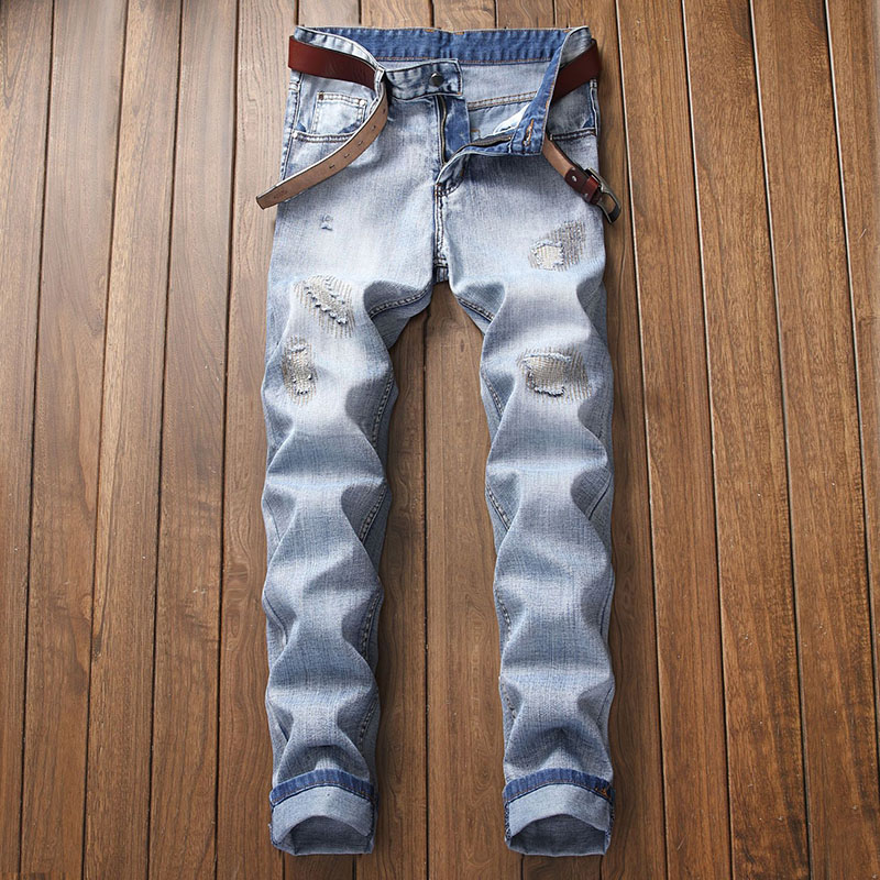

Men Slim jeans Fashional Embroidery Blowing Yarn jeans Bleached Scratched Pants Knees Holes pants Washed high quality, T-9006