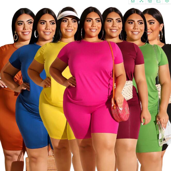 Large Women Clothes 2 Piece Outfits Short Sleeve T Shirt Top Pants Set Casual Clothes Solid Sexy Summer Shorts Party Club Clothes F010