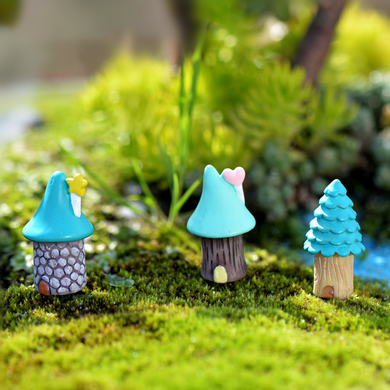 

9pcs/lot Mini Tree Mushroom House Miniature Resin Craft Figurines Fairy Garden Micro Landscaping Decor Home Decoration Accessories