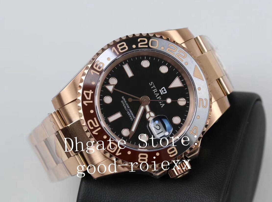 

Luxury Rose Gold Watch Mens GM Automatic Cal.3285 Black Brown Bezel Cerachrom Men Gmt 904L Steel 126715 Chnr ETA Pepsi Watches GMF Wristwatches