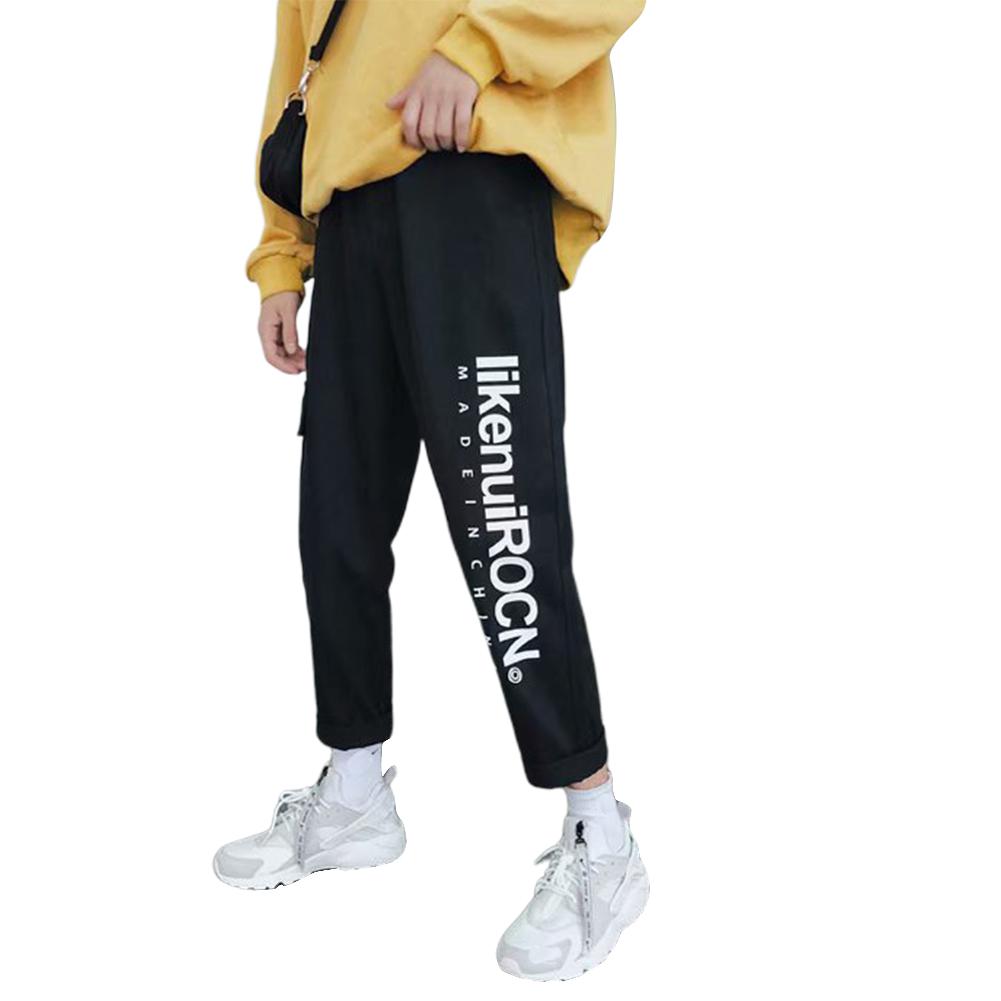 

MISSKY New Men Long Pants Multi-Pockets Cargo Pants Drawstring Letters Straight Bottom Loose Casual Trousers Male Clothes, Black
