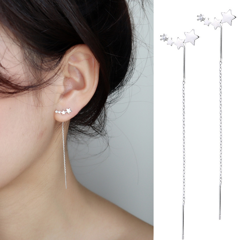 

Stud Fashion Women Earrings Elegant Pentagram Star Zircon Long Ear Line Accessories Jewelry Girl Gift