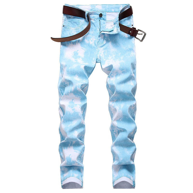 

Men casual jeans Colorful Printing Skinny elastic jean Straight denim Washed pants Washed high quality, T-813-2