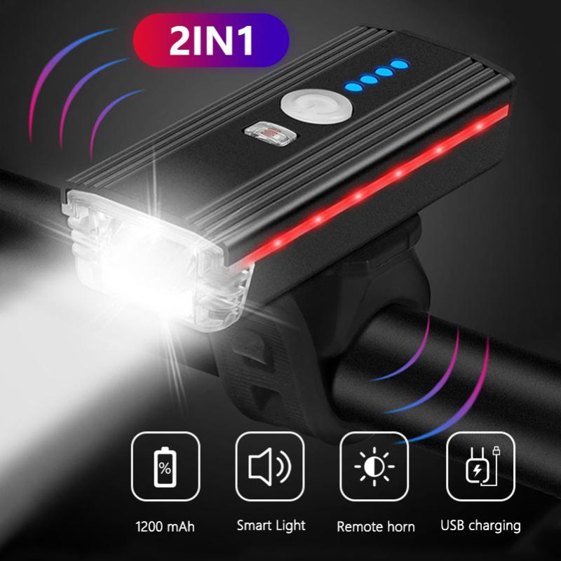 

Smart Induction Bicycle Front Light USB Rechargeable Headlight 1200mah Bike Horn Cycling For MTB Road Bike LED Light