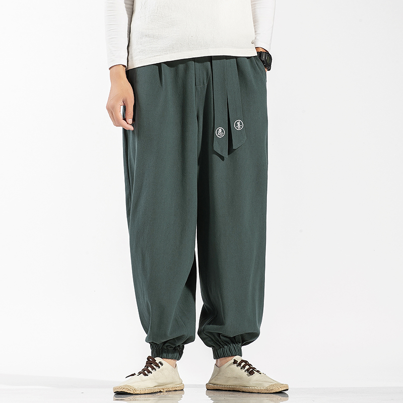 

Januarysnow Men New Embroidery Loose Vintage Harem Pants Mens Chinese Style High Quality Trousers Male Solid Pants 5XL, Black