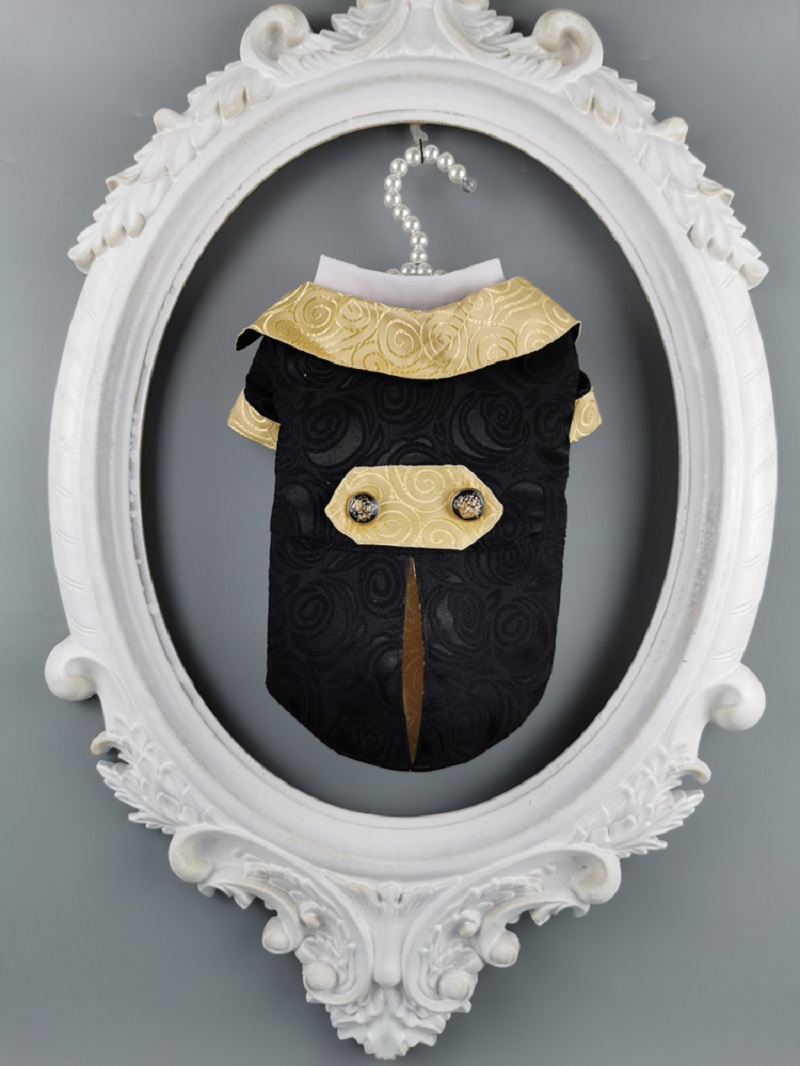 

Free shipping handmade dog clothes luxurious dog suit set with shirt black gold bow tie handsome tuxedo for cat pet poodle, Blue