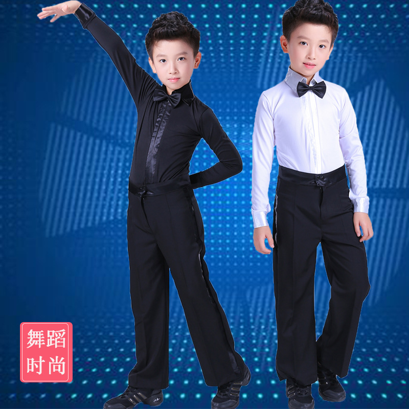 

New Boy Latin ballroom costume Sets children Latin Shirt+pants suit Rumba Samba Dancewear dance competition clothes, Black
