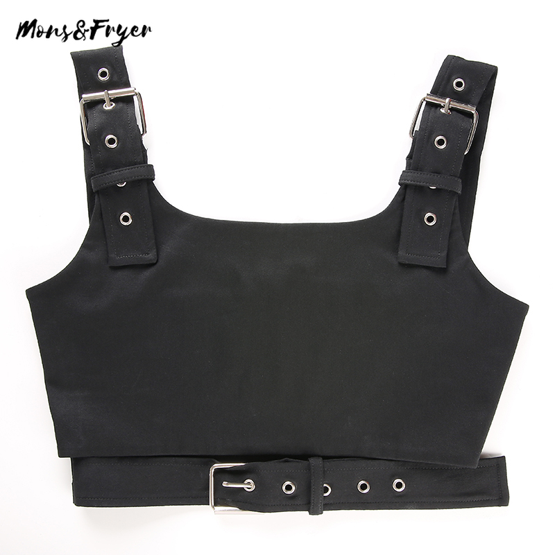 

Sexy Black Hollow Out Buckle Tank Top Women Cropped Streetwear Backless Tanks Tops 2020 Summer Fashion Befree Crop