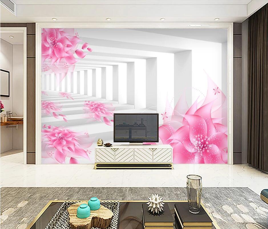 

AINYOOUSEM Fantasy 3D pink flower space background wall papier peint papel de parede wallpaper 3d wallpaper stickers, As pic