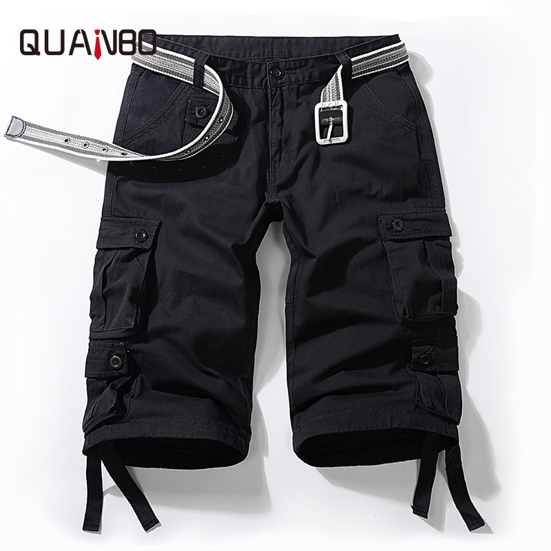 

Plus Size 8XL Summer Mens Black Loose Pocket Cargo Cropped Trousers High Quality Cotton Fashion Casual Fat Man Pants