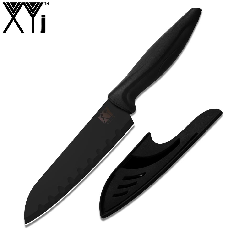 

XYj Kitchen Knife High Quality Stainless Steel Santoku Knife 7 inch Cooking Tool Black Blade