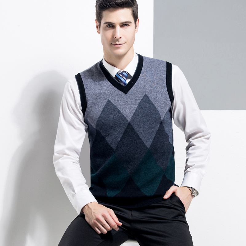 

Autumn Winter Casual Vest Middle-Aged Wool Patchwork Vest Male V-Neck Sleeveless Waistcoat Thick Flat Knitting Wool, Brown