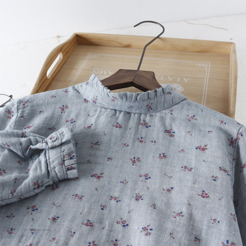 

2020 New long sleeve blusas female spring autumn cotton shirt vintage print blouse soft comfortable tops sand collar, Beige