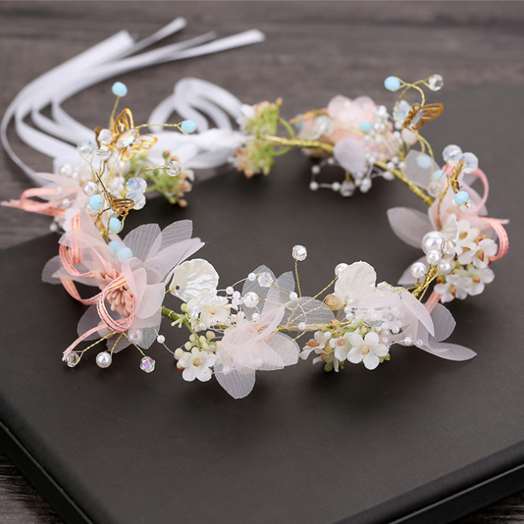 

Women Wedding Artificial Flower Pearl Garland Wreath Headband and Wedding Hair Wreath Hair Band Ornament Beach Wrape Gift