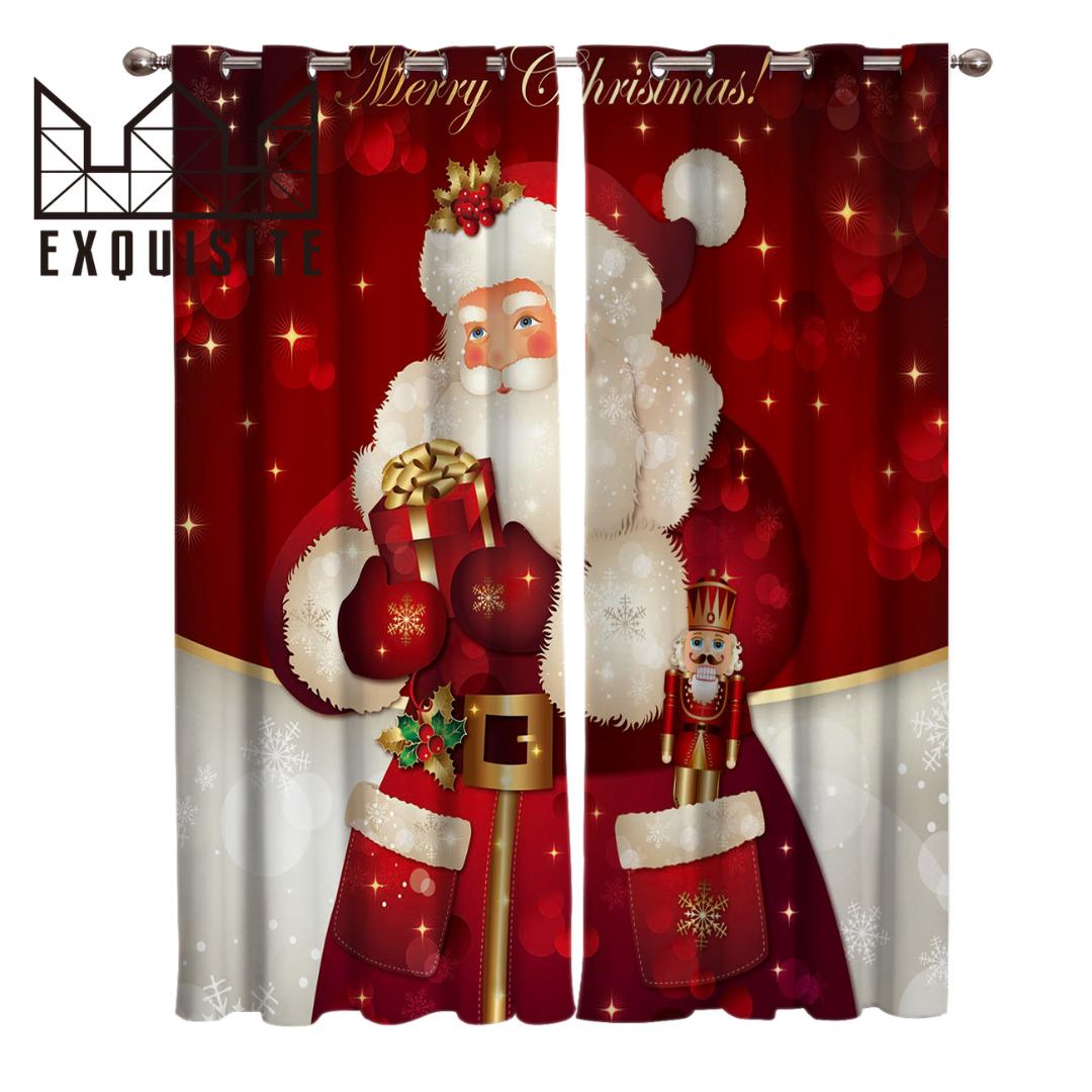 

Exquisite House Merry Christans Santa Room Curtains Large Window Curtain Rod Living Room Bathroom Bedroom Kids Window Treatments, As pic