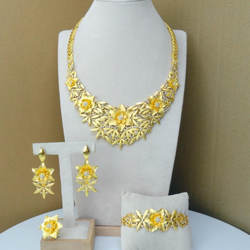 

Earrings & Necklace Yuminglai Dubai Gold Jewelry Sets Imitation For Women FHK7045, As pic