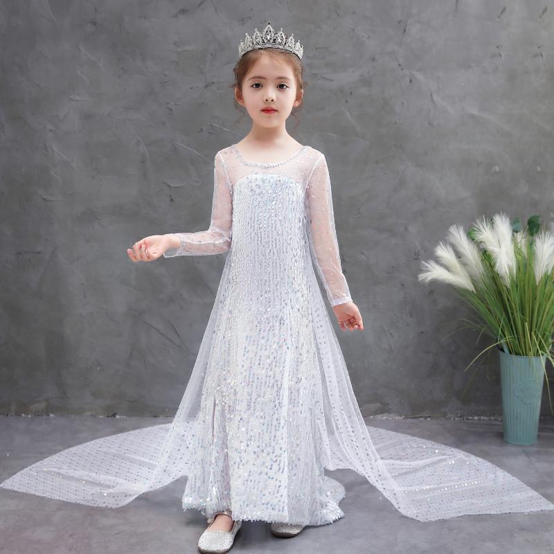 

Elegant Princess Girl Dress Party Costume Dress Snow Queen Bling Seqins Baby Birthday Party Wear Summer Kids Clothes, Blue 4