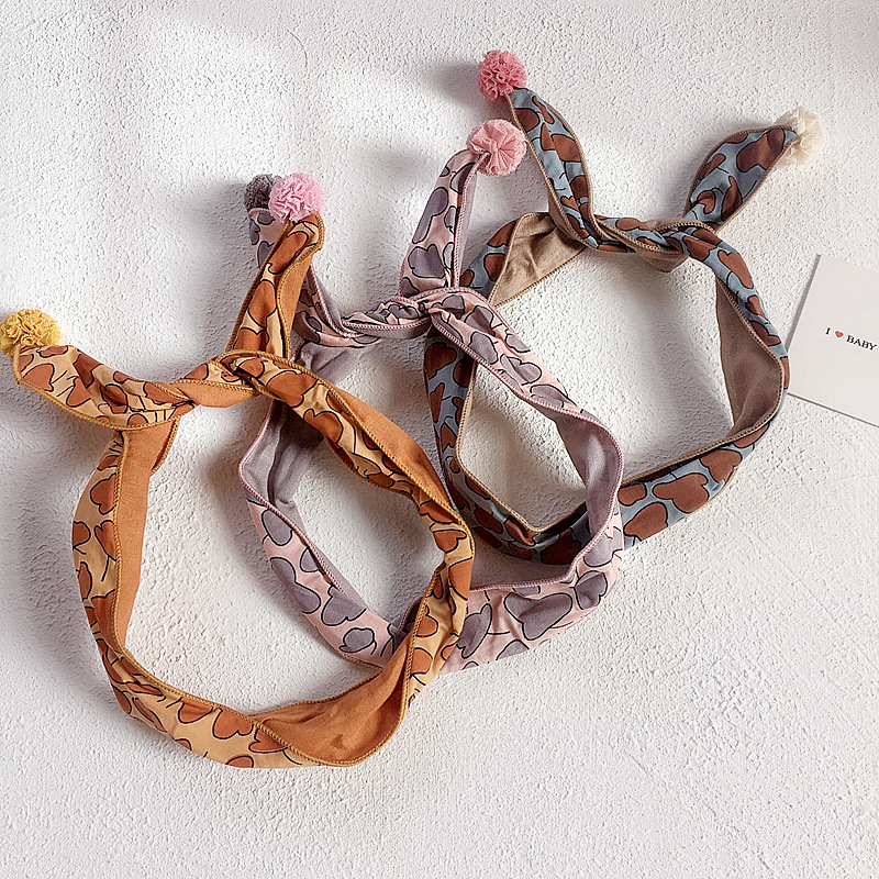 

Korea Simple Cute Children Headbands Spring Floral Graffiti Fabric Color Yarn Ball Headwear for Girl Fashion Hair Accessories