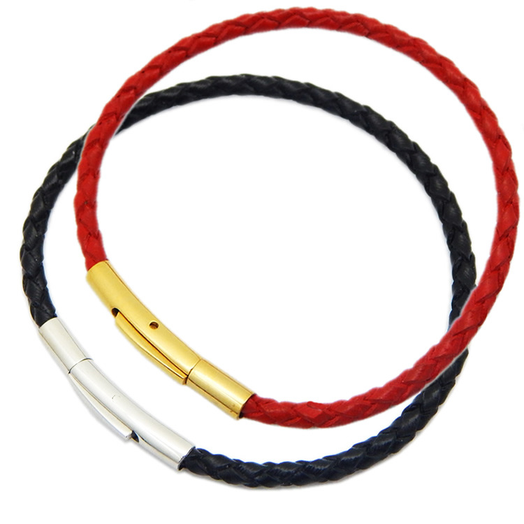 

Men Jewelry Stainless Steel Bracelets, Braided cowhide Bracelet with snap Buckle For Man Gift, Sold by Lot, 5 strands/Lot