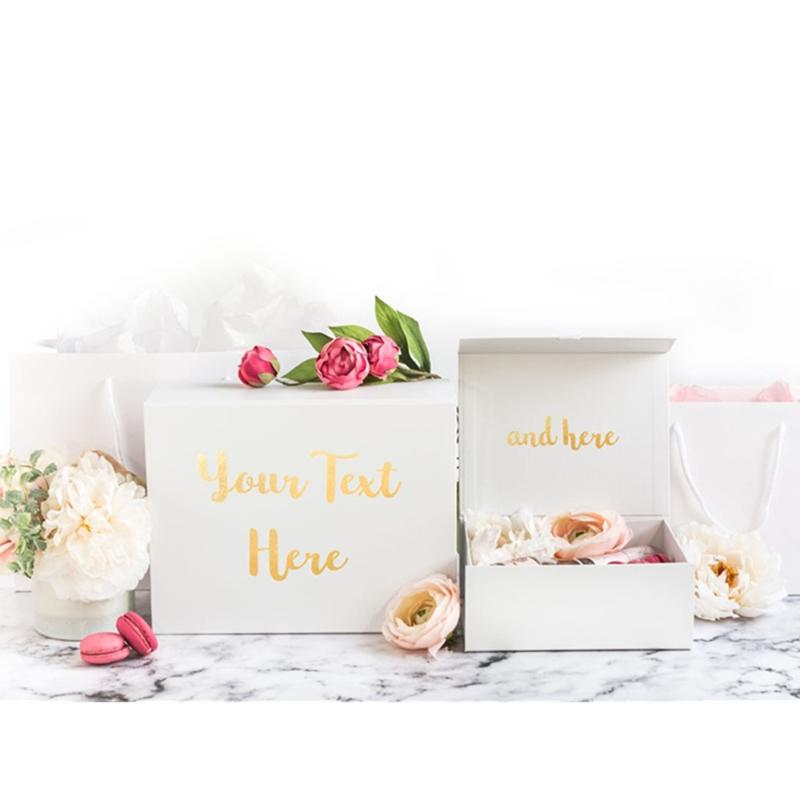 

Personalised Print! Custom Text Gift Box Gift Box in white and Grey with Real Foil Birthday rose gold Any Tex