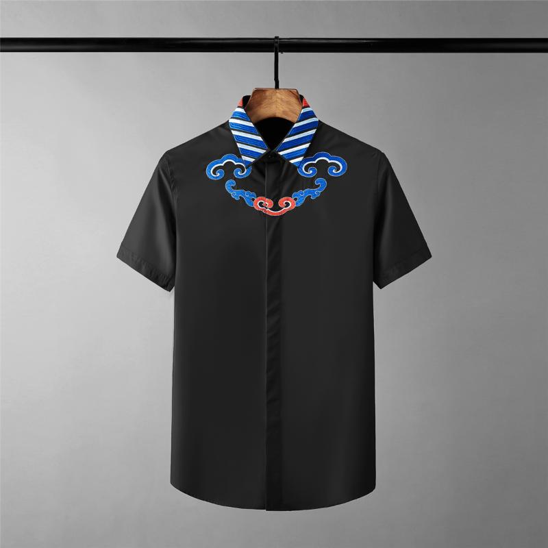 

Minglu Mens Shirts Luxury Chinese Style Embroidery Short Sleeve Mens Dress Shirts Plus Size 4xl Fashion Slim Casual Man, White