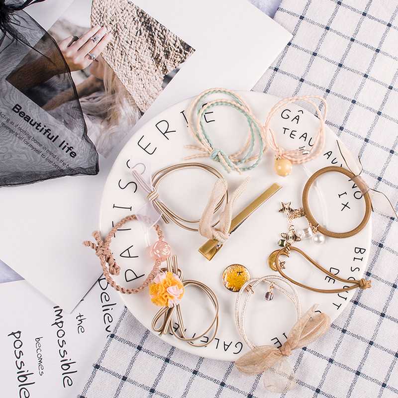 

9pcs/set Fashion Women Elastic Hair Ties Ponytail Holder Women Rubber Bands Ear Hairpins Hair Accessories Wholesale
