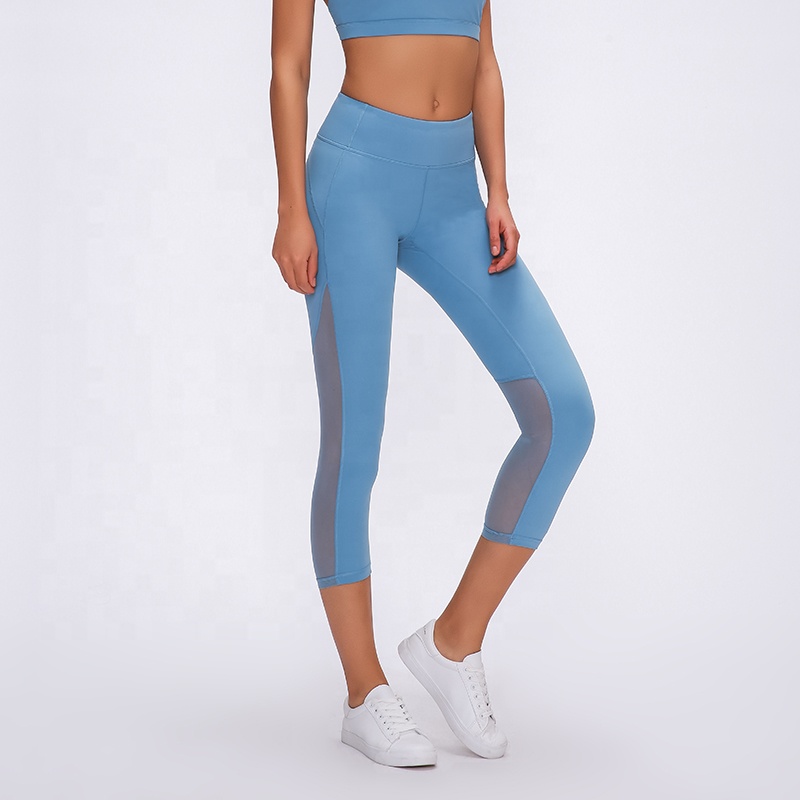 

Lulu Style Mesh Cropped Yoga Pant For Women Tights Jogging Capri, Gray