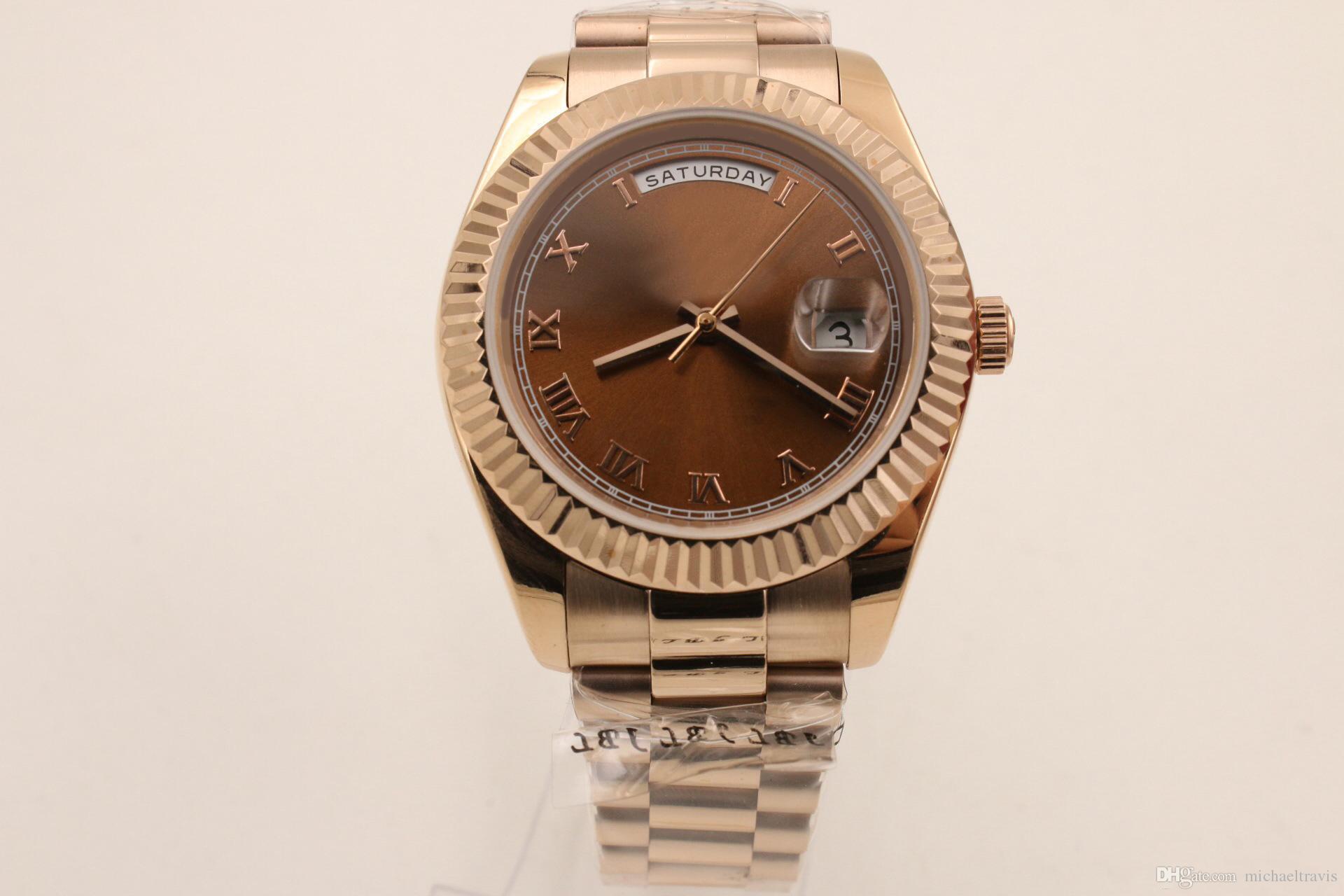 

Hot sale rose gold DAYDATE 40 self-winding mechanical movement Champagne dial 228238 Fluted bezel Concealed folding Crown clasp Mens watch, Make waterproof