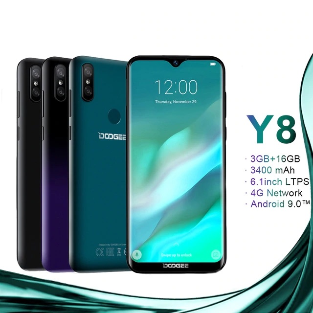 

DOOGEE Y8 Android 9.0 Smartphone 6.1" 3GB+16/32GB 3400mAh MTK6739 Quad Core 4G LTE Waterdrop Screen Mobile Phone