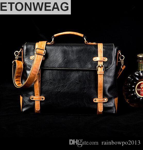 

Factory wholesale brand male package fashion personality double color stitching man handbag Retro Leather man postbag business briefcase, Black