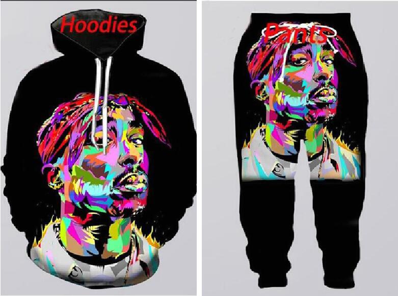 

Wholesale--New Fashion Men/Womens tupac Sweatshirt Joggers Funny 3D Print Unisex Hoodies+Pants ZZ034, Gray